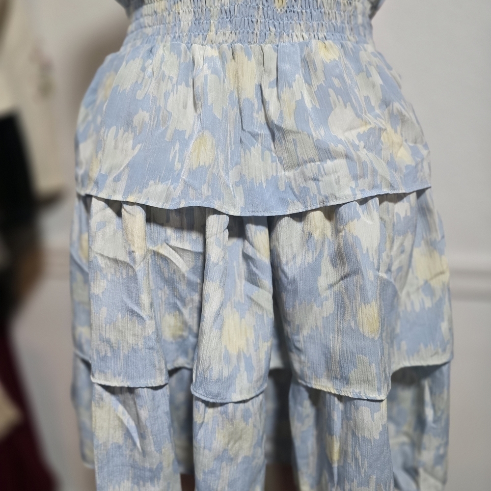 Pinch Sleeveless Blue and Yellow Midi Dress - Picture 5 of 8
